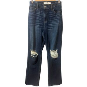 Hollister Ultra High Rise Ripped Dark Wash Dad Jeans Curvy Stretch Womens 7L 28
